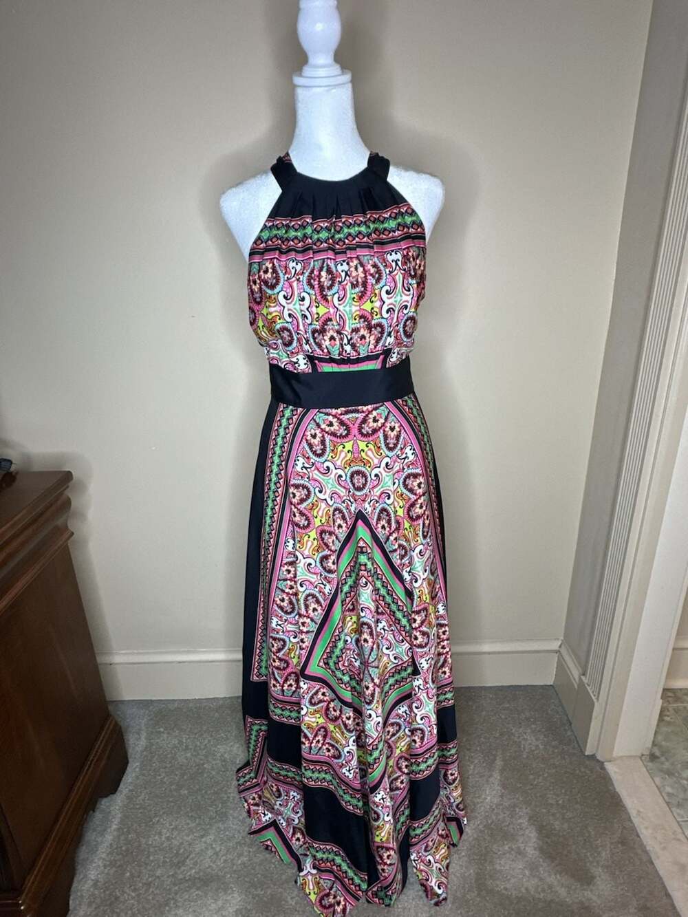 Eliza J Halter Maxi Dress Size 10P Scarf Print